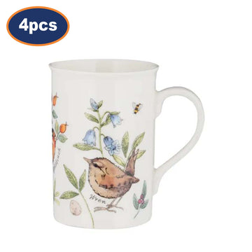 4Pcs 300ml Fine China Garden Birds Coffee Mugs