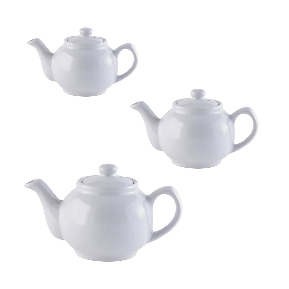3Pcs Various Sizes White Glaze Stoneware Traditional Tea Pots