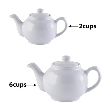 2Cup & 6Cup White Glaze Stoneware Traditional Tea Pots