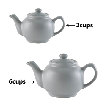 2Cup & 6Cup Matt Grey Stoneware Traditional Tea Pots