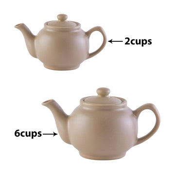 2Cup & 6Cup Matt Taupe Stoneware Traditional Tea Pots