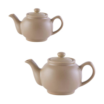 2Cup & 6Cup Matt Taupe Stoneware Traditional Tea Pots