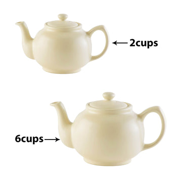 2Cup & 6Cup Matt Cream Stoneware Traditional Tea Pots