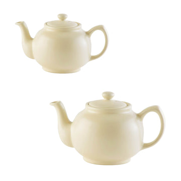 2Cup & 6Cup Matt Cream Stoneware Traditional Tea Pots