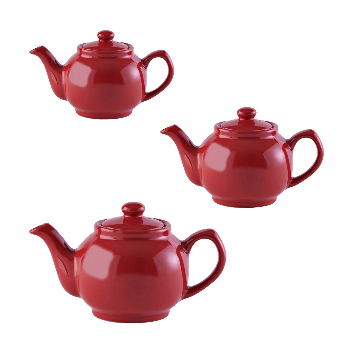 Set of 3 Various Sizes Bright Red Traditional Serving Tea Pots
