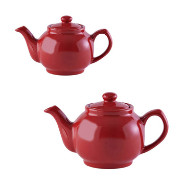 2Pcs Bright Red 2 Cup & 6 Cup Traditional Serving Tea Pots