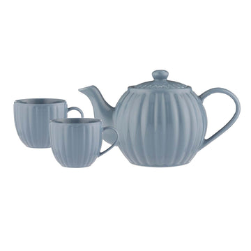 1.1L Teapot & 2Pcs Price & Kensington 460ml Bluebell Stoneware Fluted Mugs Set