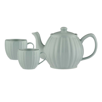 1.1L Teapot & 2Pcs Price & Kensington 460ml Duckegg Stoneware Fluted Mugs Set
