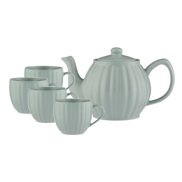 1.1L Teapot & 4Pcs Price & Kensington 460ml Duckegg Stoneware Fluted Mugs Set