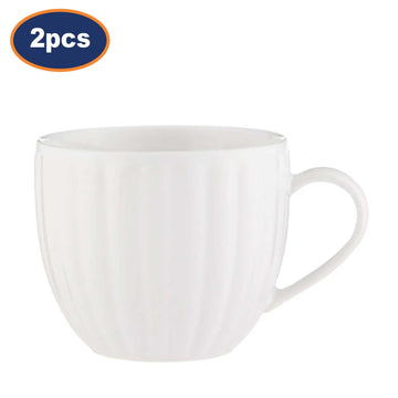 2Pcs Price & Kensington 460ml White Stoneware Fluted Mugs