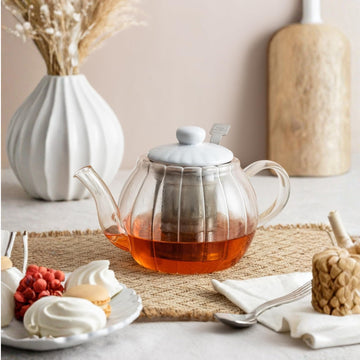 1000ml Glass Teapot White Ceramic Lid Infuser