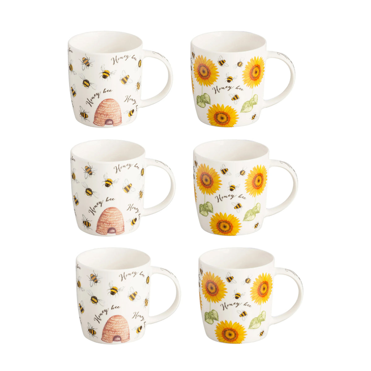 6Pcs 340ml Assorted Honey Bee Mugs