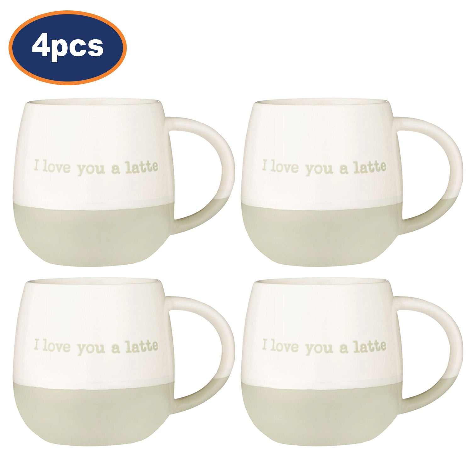 4Pcs 340ml Stoneware I Love You A Latte Coffee Mug