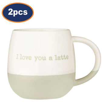 2Pcs 340ml Stoneware I Love You A Latte Coffee Mug