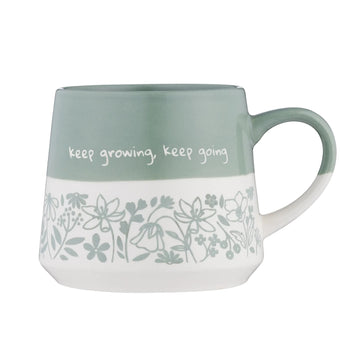 450ml Glaze Floral 2 Tone Green 'Keep Growing Keep Going' Mug