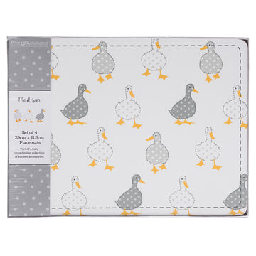4 x Madison Ducks Grey Polka Dots White Cork Table Placemats