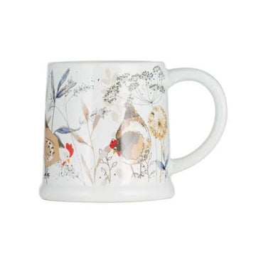 4Pcs 385ml Ceramic Country Hen Design Footed Coffee Mugs