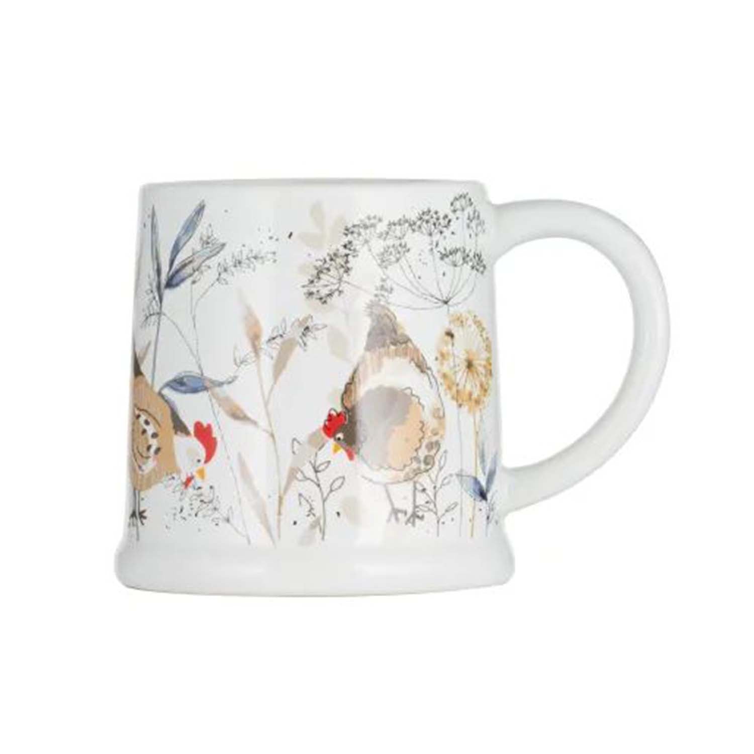 385ml Ceramic Country Hen Design Footed Coffee Mugs