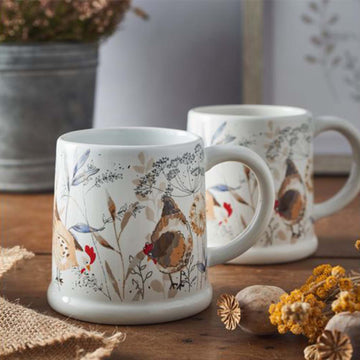 385ml Ceramic Country Hen Design Footed Coffee Mugs