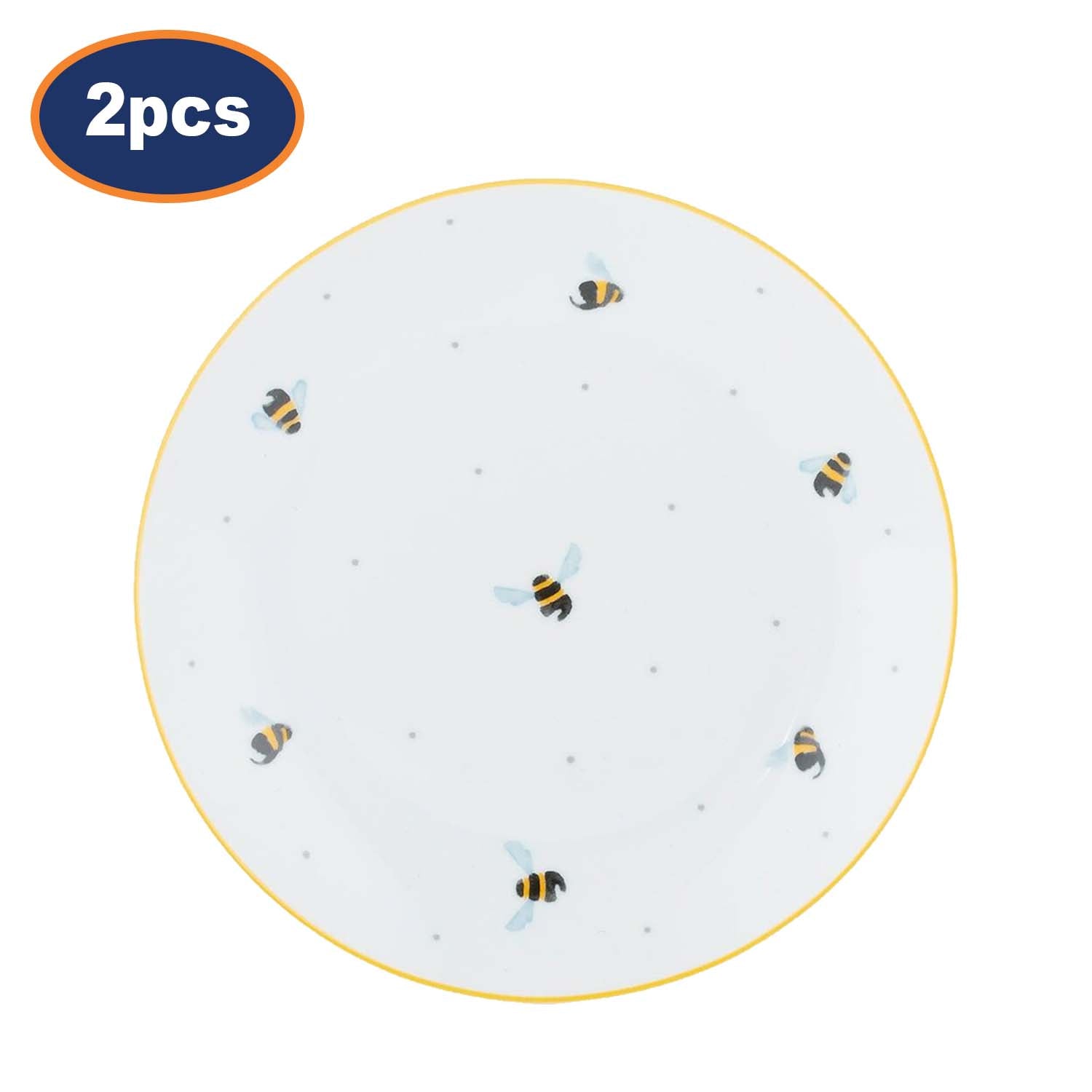 2Pcs 20.5cm Sweet Bee Summer Design White Porcelain Serving Plates