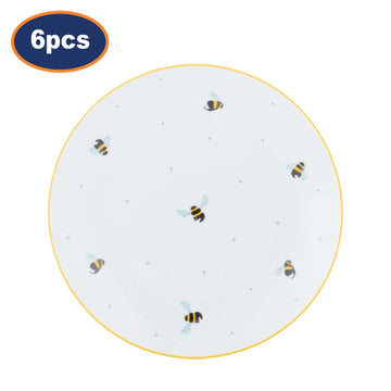 6Pcs 20.5cm Sweet Bee Summer Design White Porcelain Serving Plates