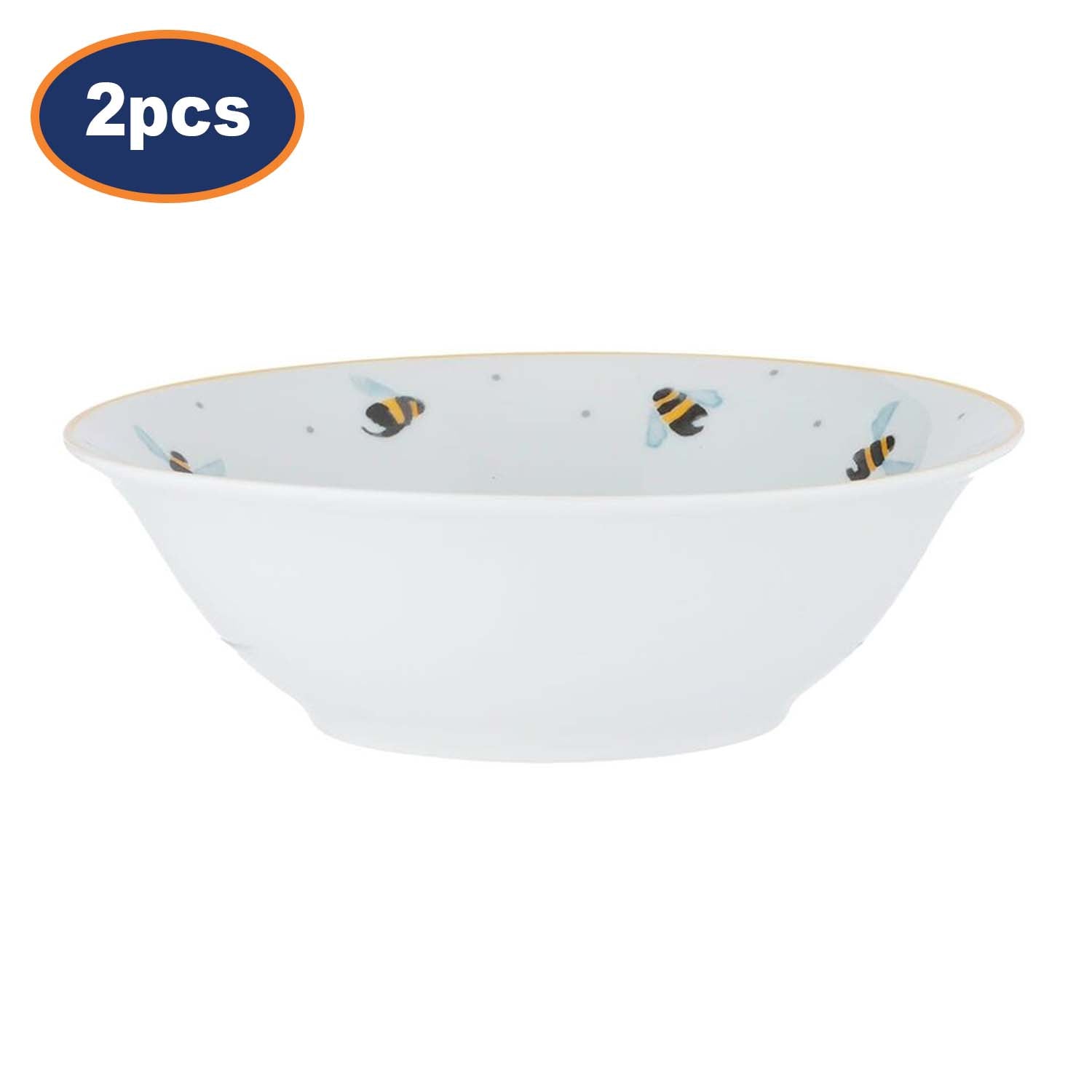 2Pcs 18cm Sweet Bee Summer White Dinner Bowls