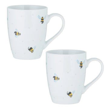 2PCS 380ml Porcelain White Bee Mug