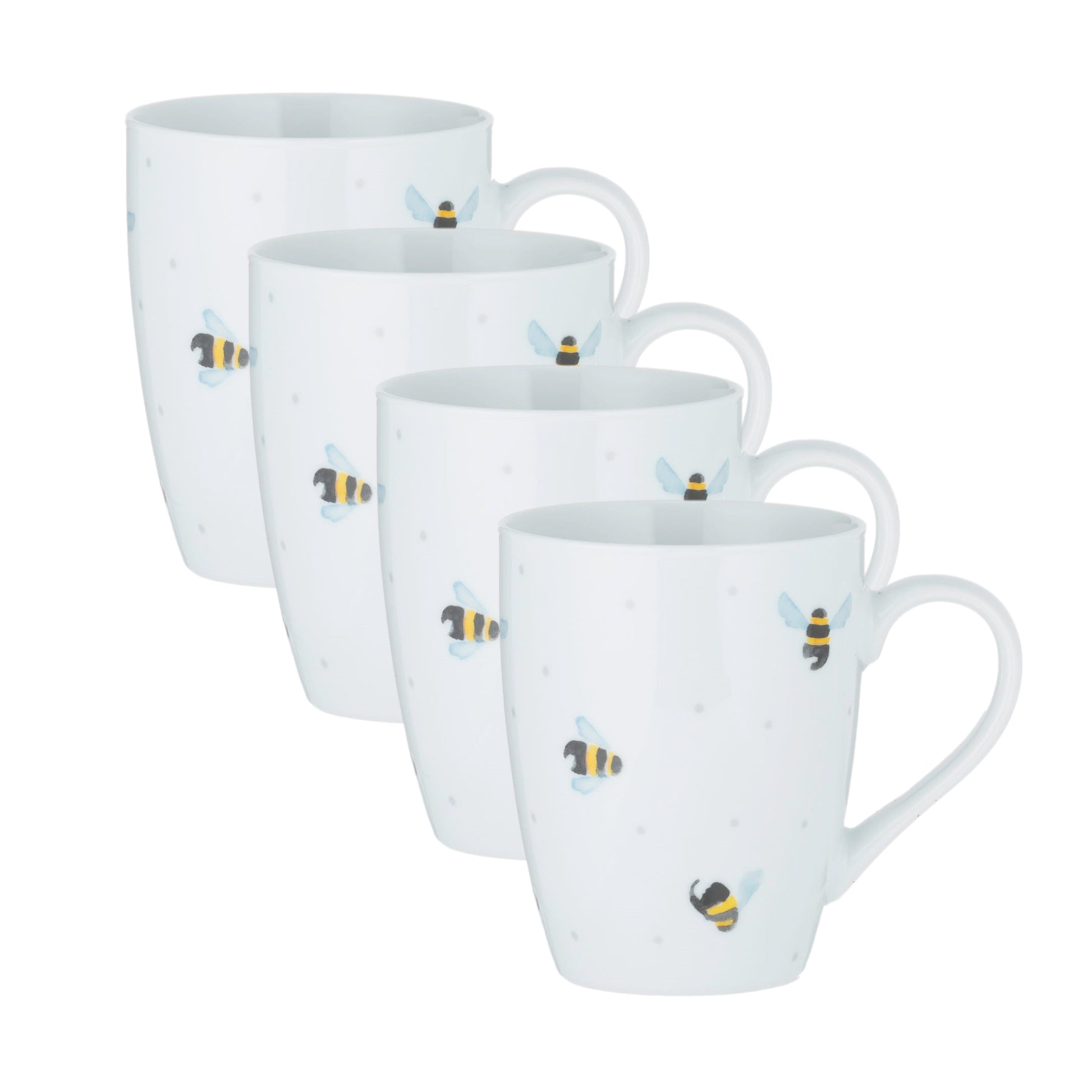 4PCS 380ml Porcelain White Bee Mug