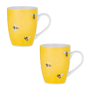 2Pcs 380ml Porcelain Yellow Sweet Bee Microwave Safe Mugs