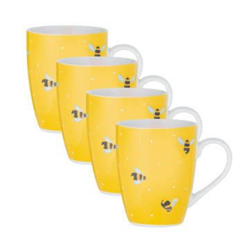 4Pcs 380ml Porcelain Yellow Sweet Bee Microwave Safe Mugs