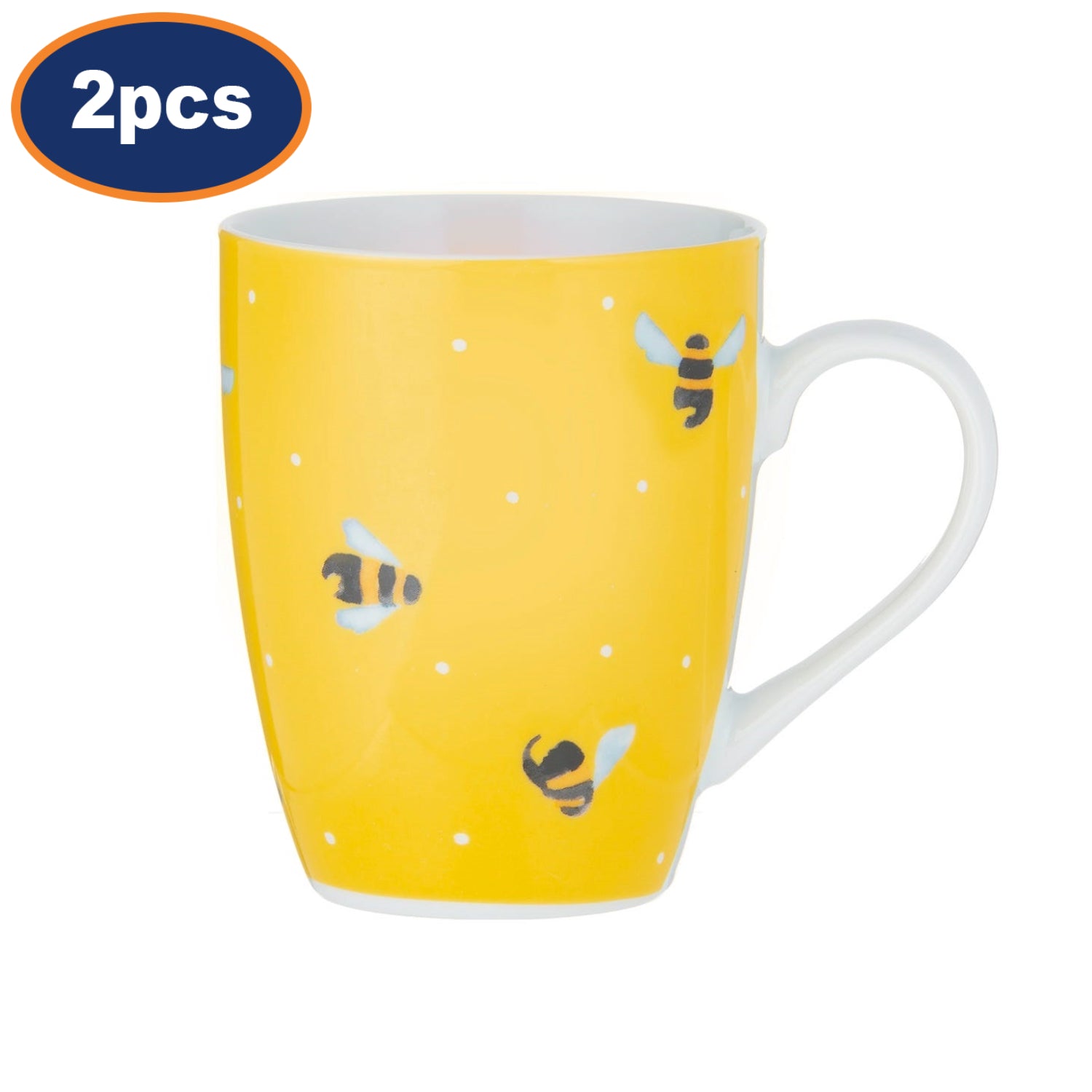 2Pcs 380ml Porcelain Yellow Sweet Bee Microwave Safe Mugs