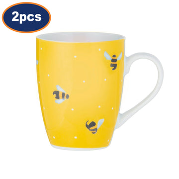 2Pcs 380ml Porcelain Yellow Sweet Bee Microwave Safe Mugs