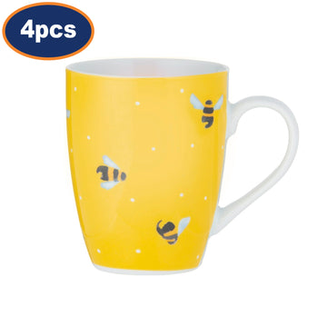 4Pcs 380ml Porcelain Yellow Sweet Bee Microwave Safe Mugs
