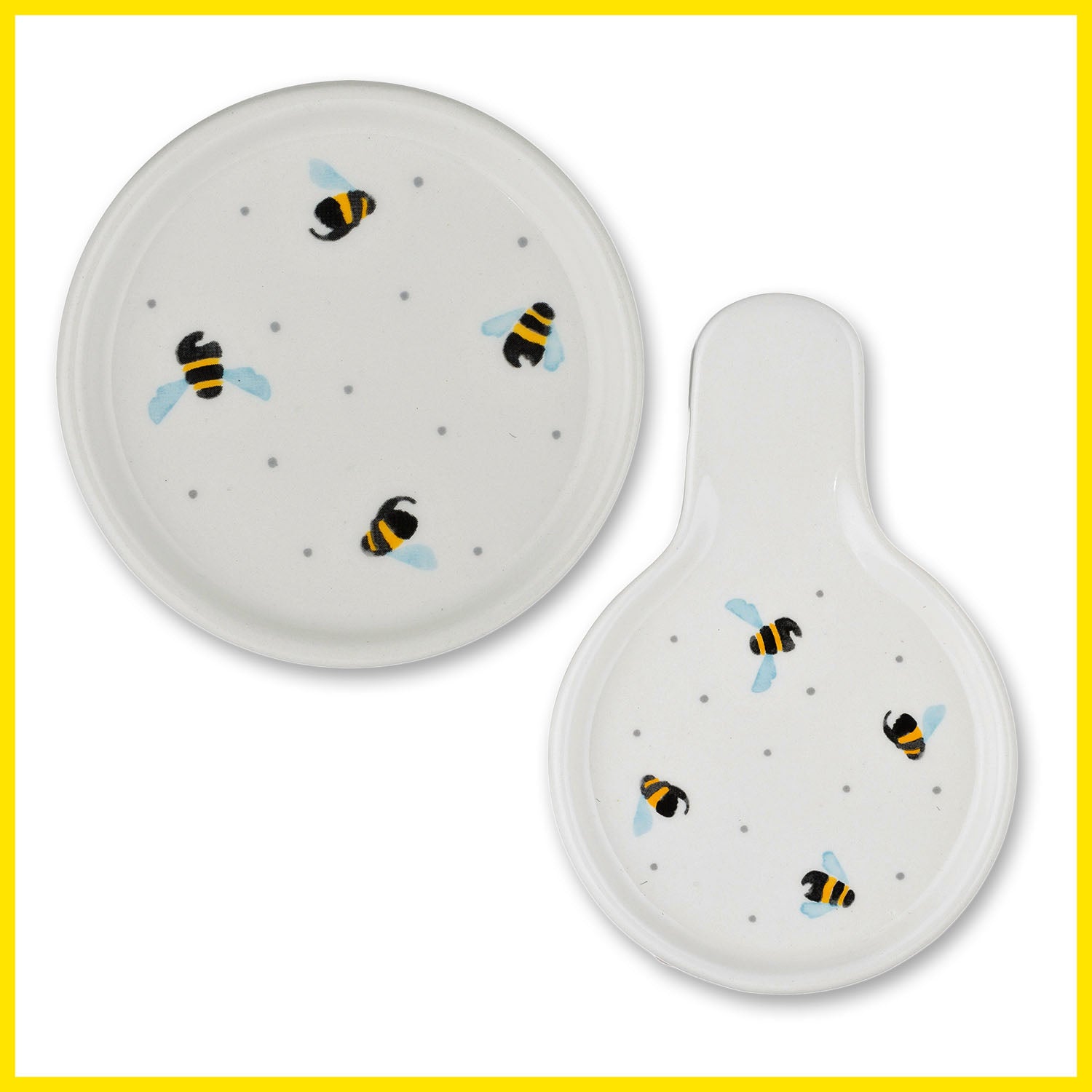 2Pcs Sweet Bee Ceramic Spoon Rest & Tea Bag Tidy