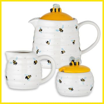 3pc Sweet Bee Ceramic Teapot Milk Jug Sugar Pot Set