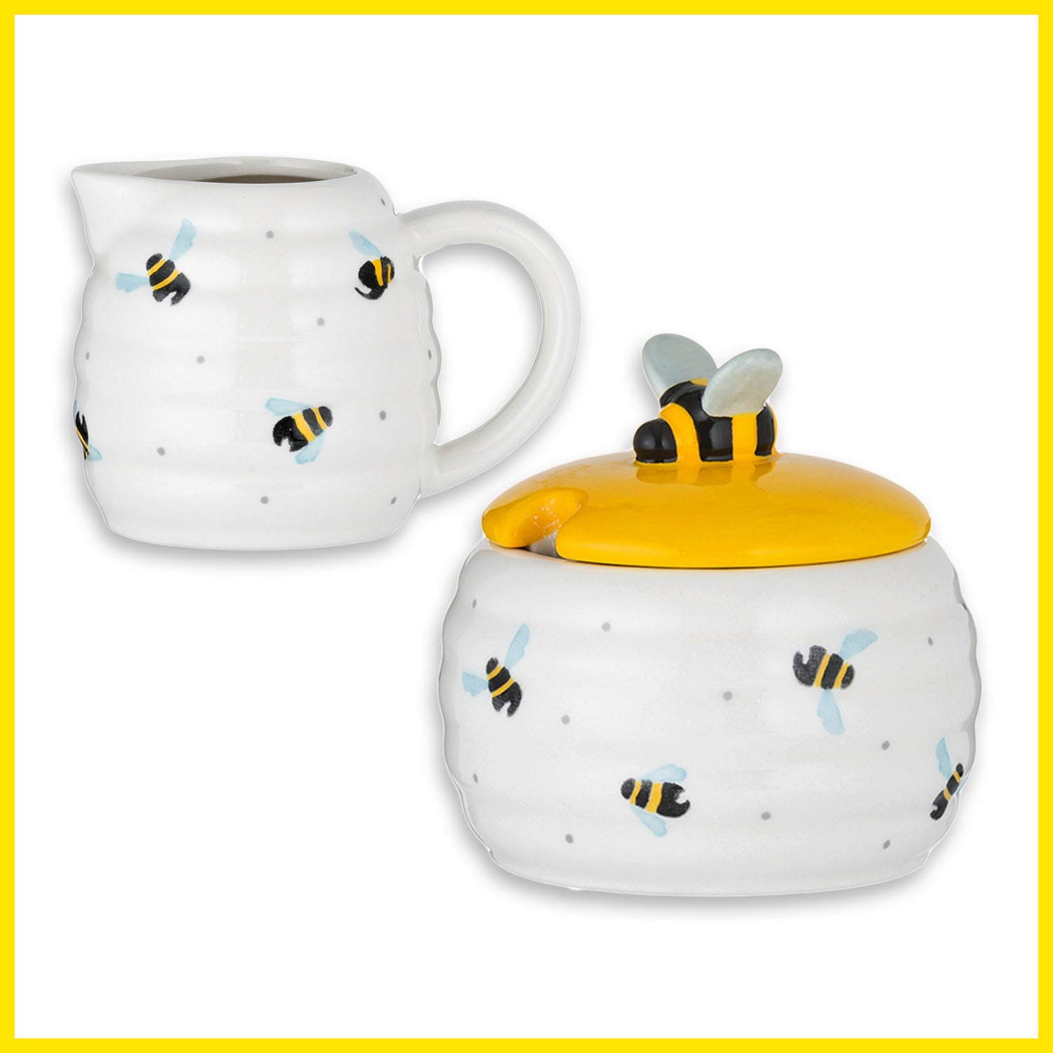 2pc Sweet Bee Ceramic Sugar Pot & Milk Jug Set