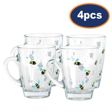 4pcs Sweet Bee Print Decorated Glass Mugs