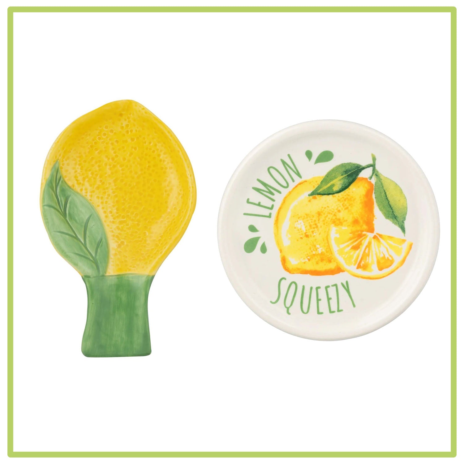 2-Set Amalfi Lemon Shape Ceramic Spoon Rest & Teabag Tidy