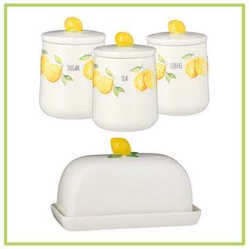 3 Amalfi Lemon Ceramic Jars & Butter Dish
