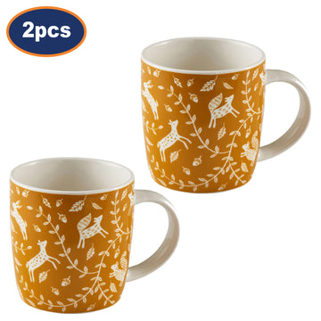 2Pcs 340ml Mustard Fine China Coffee Mug