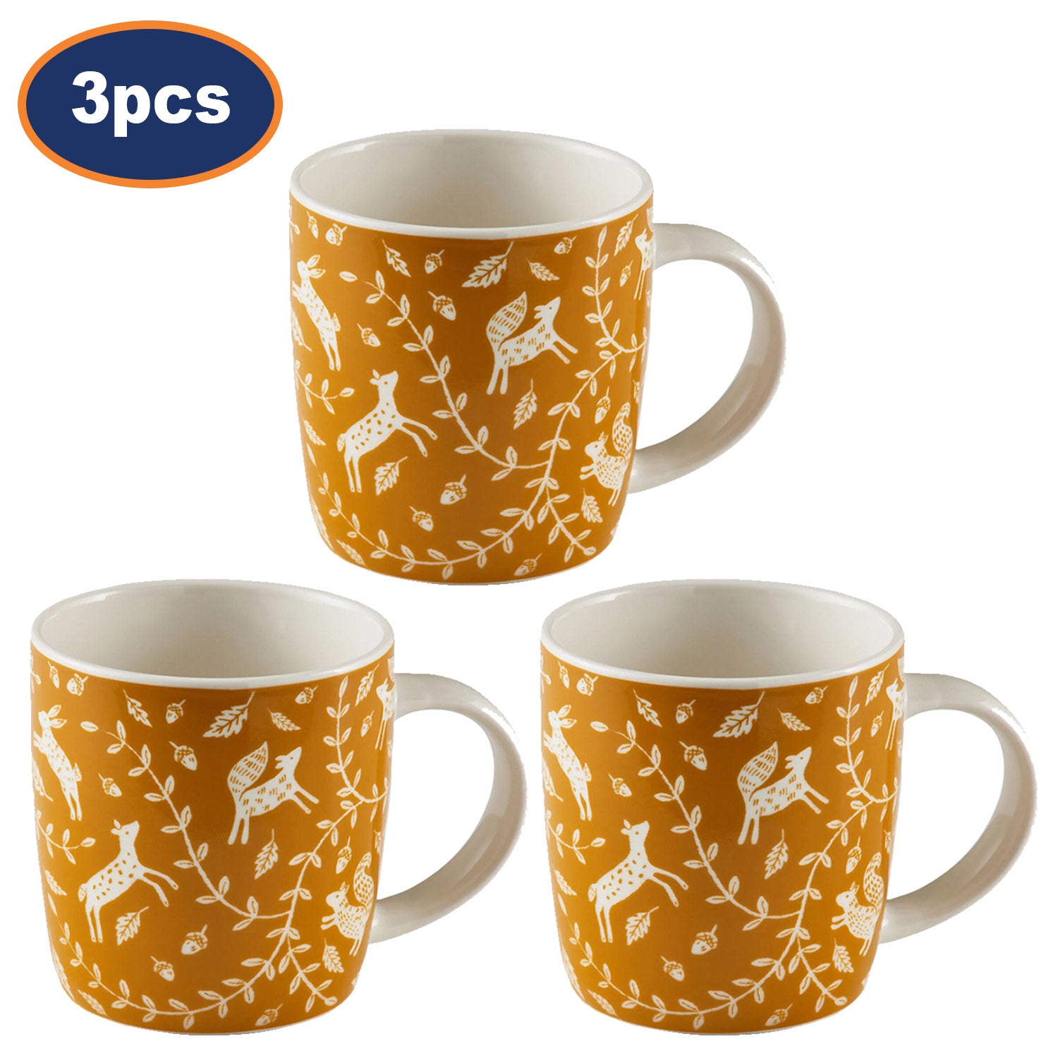 3Pcs 340ml Mustard Fine China Coffee Mug