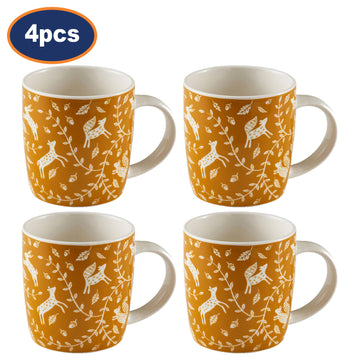 4Pcs 340ml Mustard Fine China Coffee Mug