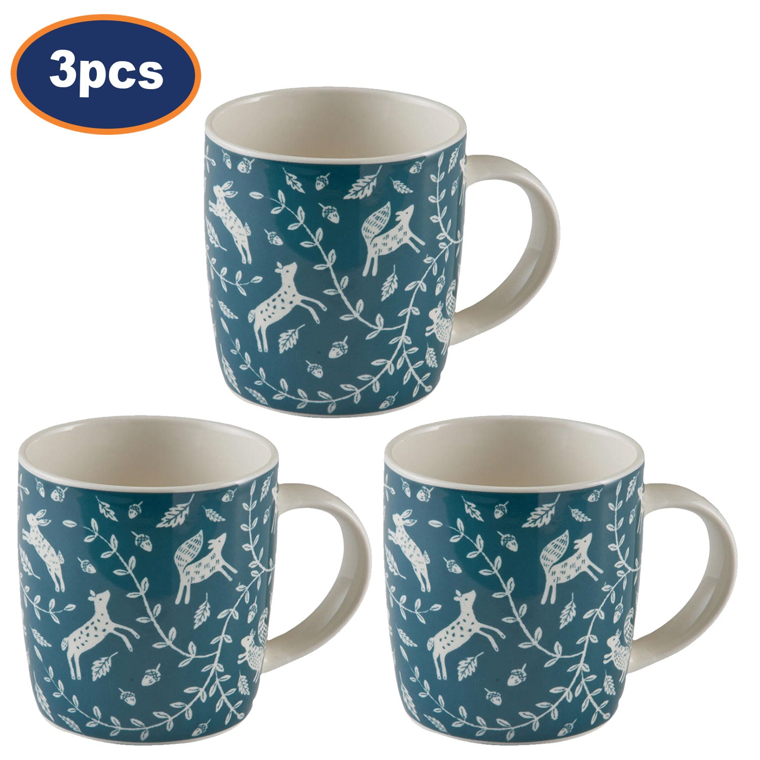 3Pcs 340ml Emerald Fine China Coffee Mug