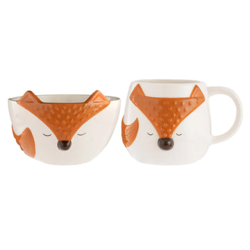 Set of 2 Woodland Fox Ceramic Serving Bowl & Coffee Mug