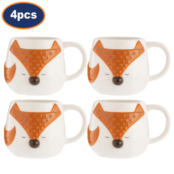 4Pcs 570ml Woodland Fox Ceramic Coffee Mug