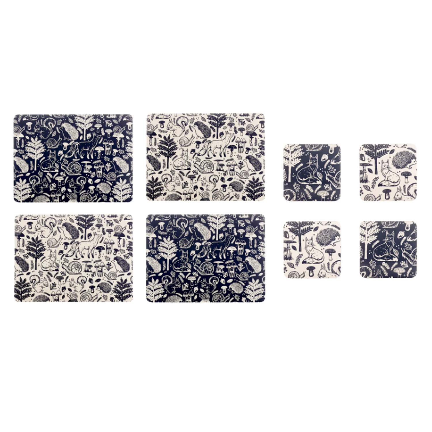 8pcs Woodland Placemats & Coasters Set