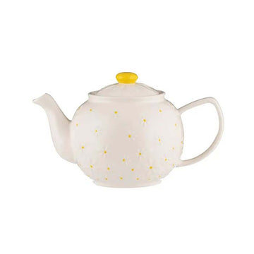 Cream & Yellow Textured Daisy 6Cup Ceramic Teapot With Handle