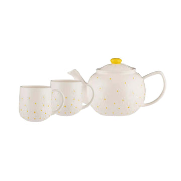Price & Kensington 3Pc Set Stoneware Daisy Pattern Teapot & Tea Mugs