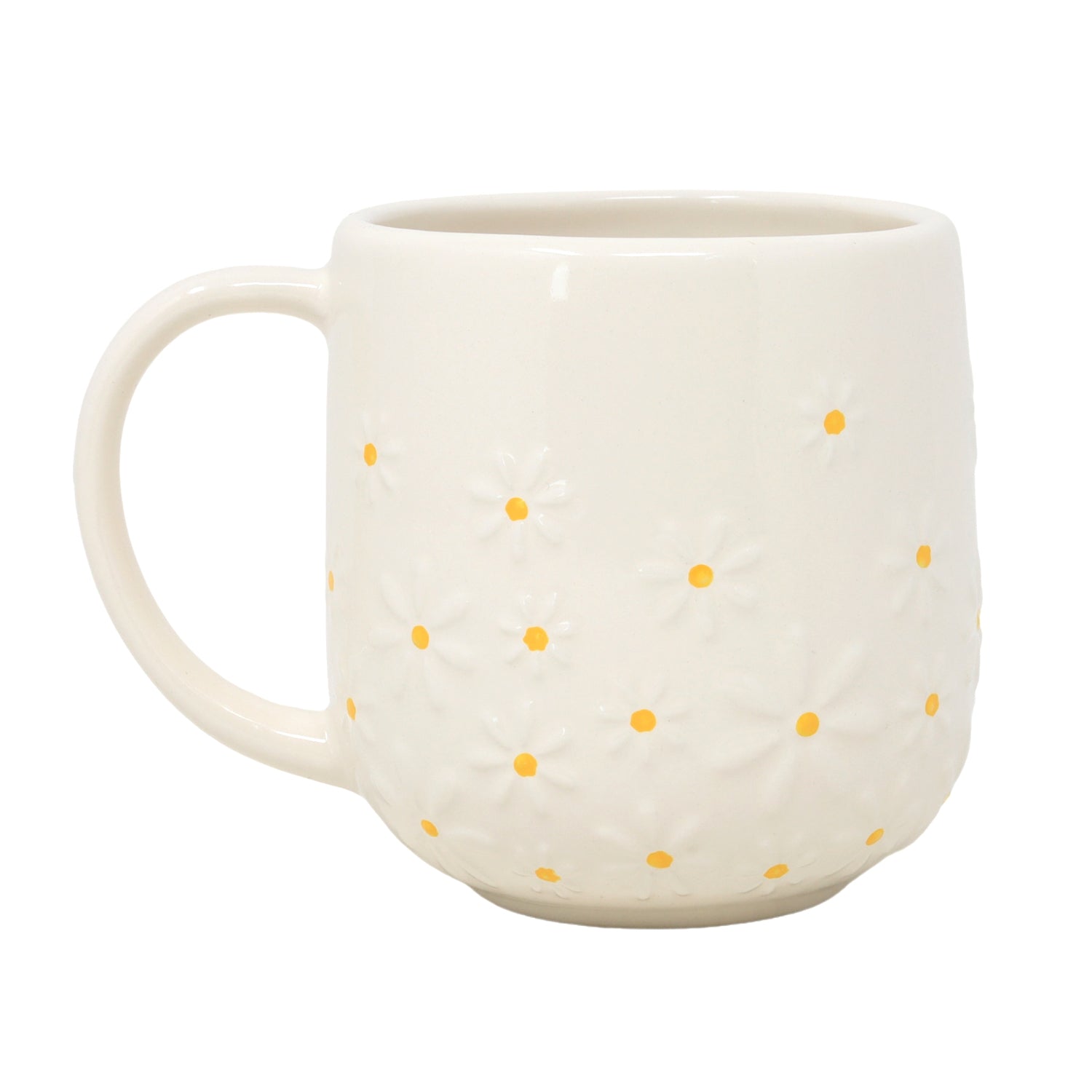 320ml Cream & Yellow Textured Daisy Ceramic Tea Mug