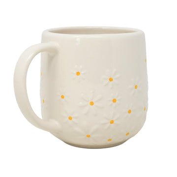 6Pcs 320ml Cream & Yellow Textured Daisy Ceramic Tea Mugs